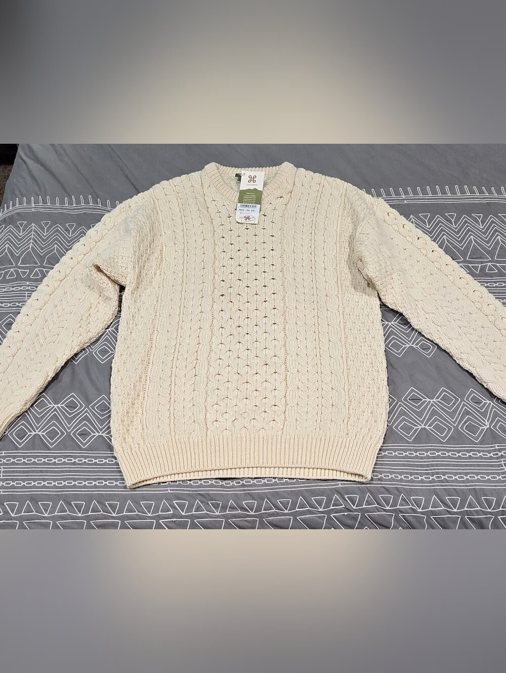 Carraig Donn Traditional 100% Merino Wool Aran Sweater In Cream Size Small